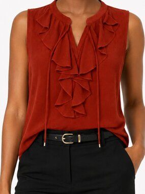 Tommy Hilfiger Rust Ruffle Sleeveless Blouse Size Medium